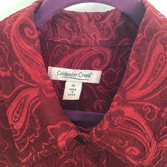 Coldwater Creek Women’s Damask Jacket/Top Opulent Rich Red PartyHoliday Size 1X - Picture 4 of 8
